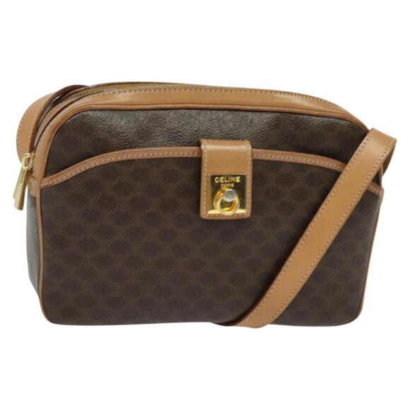 CELINE Macadam Canvas Shoulder Bag Pvc Leather Brown Gold - Picture 1 of 13